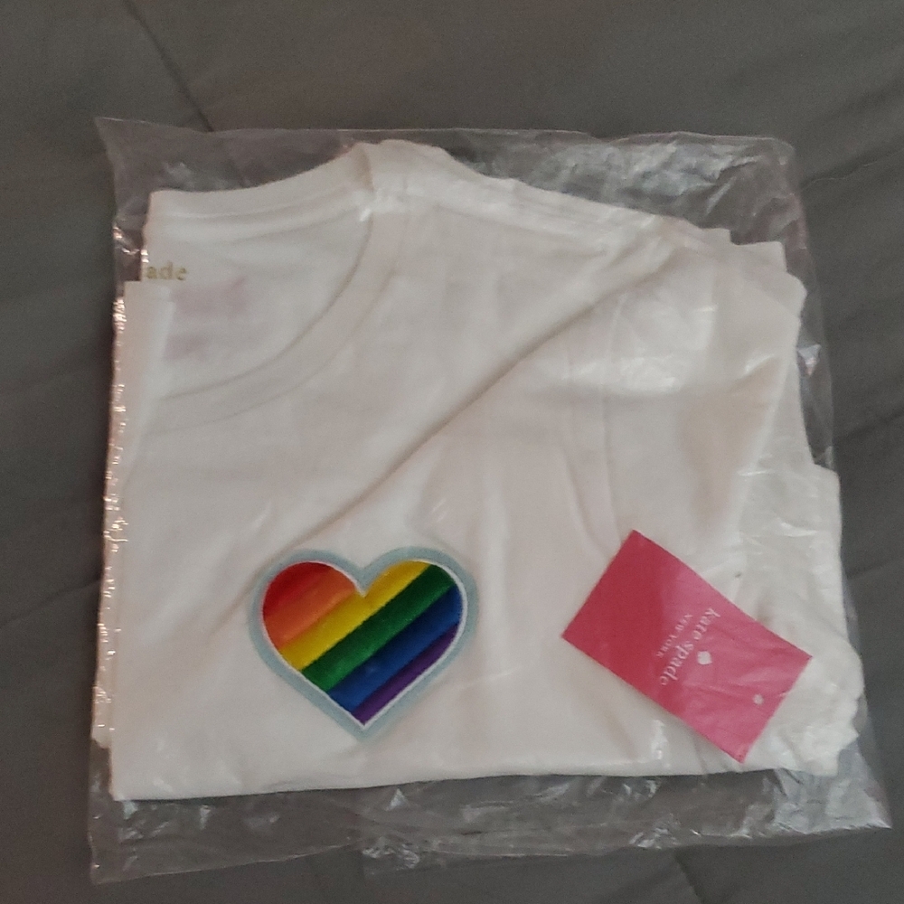 Kate Spade White Short Sleeve Tee with Pride Heart